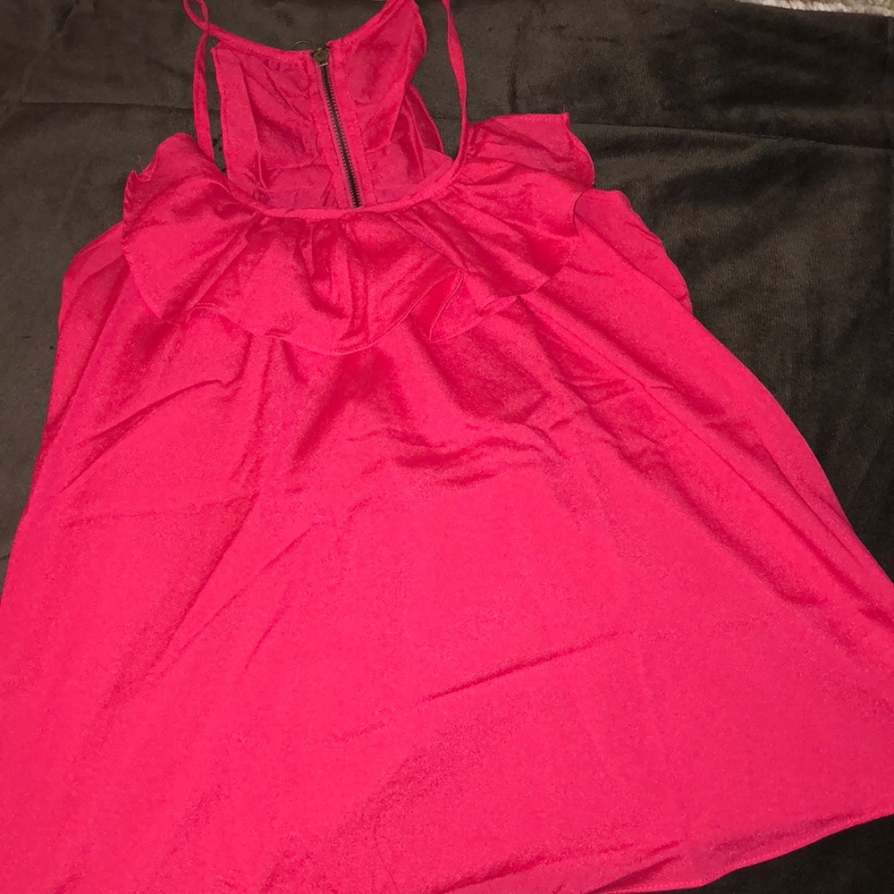 Hot Pink Ruffle Racerback/Zipper Blouse  (Large)